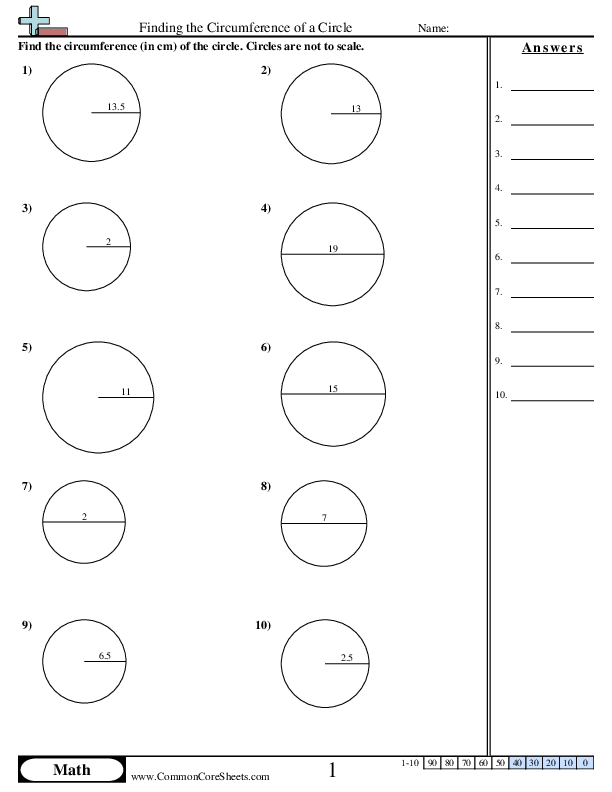 Area & Perimeter Worksheets - Circumference of Circle worksheet